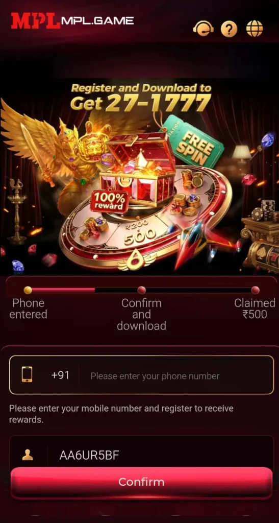 MPL Game Download screen with MPL App, MPL APK, mobile access, play, bonus and reward features